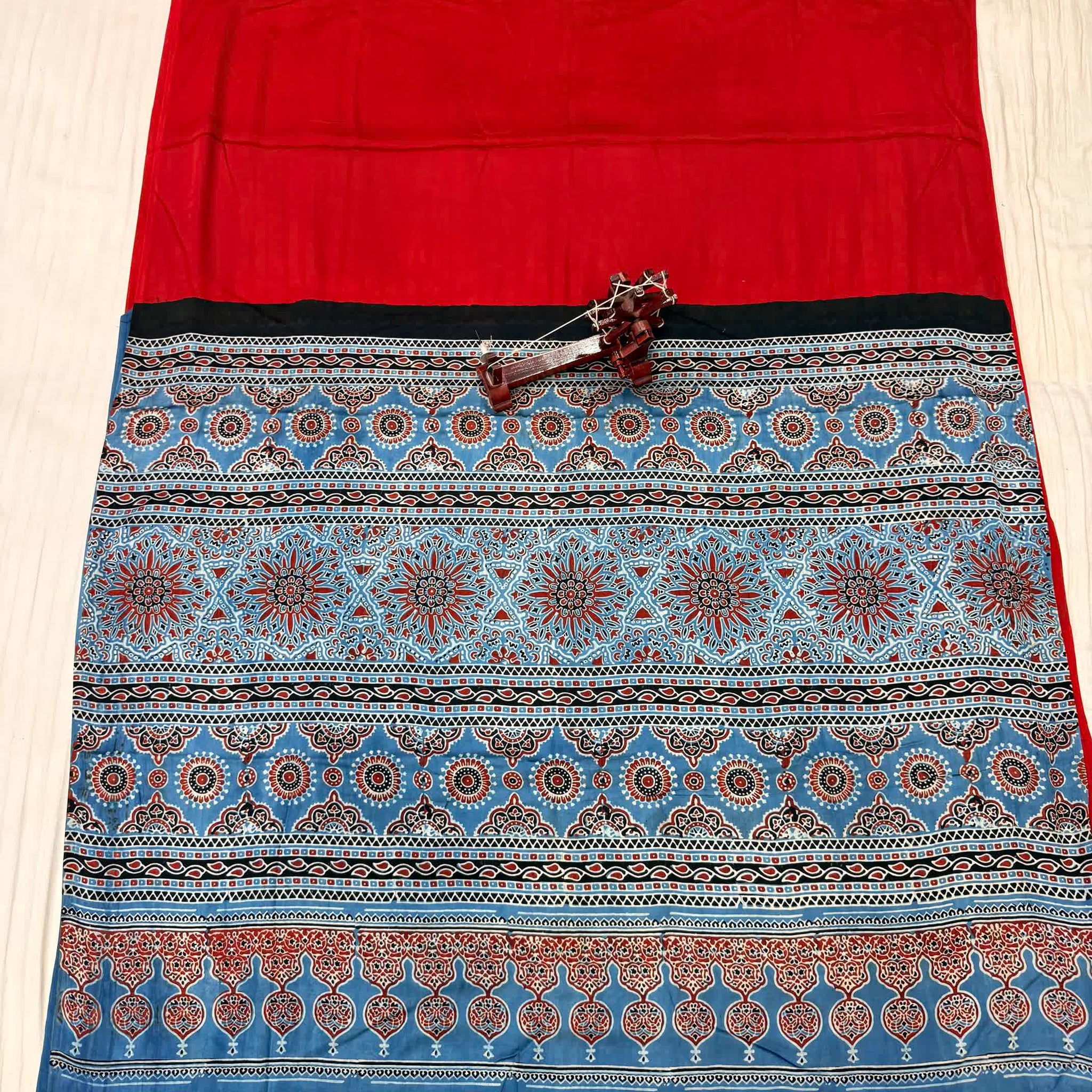 Red Ajarakh Palla Plain Modal Saree RAKHIYO